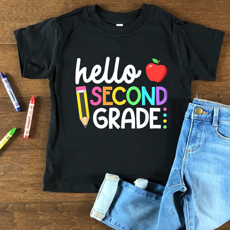 Happy First Day Shirts Hello Second Grade Team 2nd Grade Back to School Teacher Kid T-Shirt
