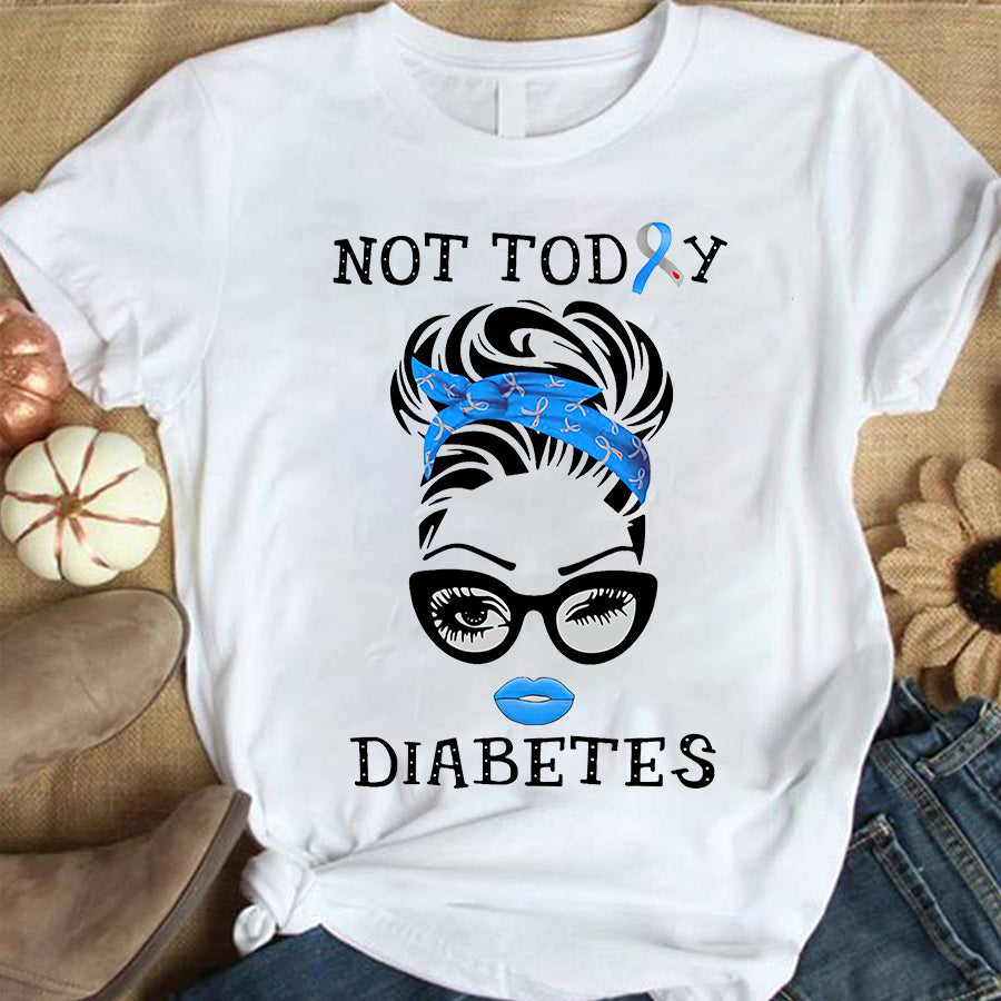 Not Today Diabetes Awareness Leopard Messy Bun T Shirt, T1D Diabetes Awareness Gift, World Diabetes Day, Blue Ribbon