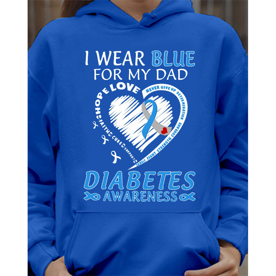 I Wear Blue For My Dad T Shirt , T1D Diabetes Awareness Gift, World Diabetes Day, Blue Ribbon