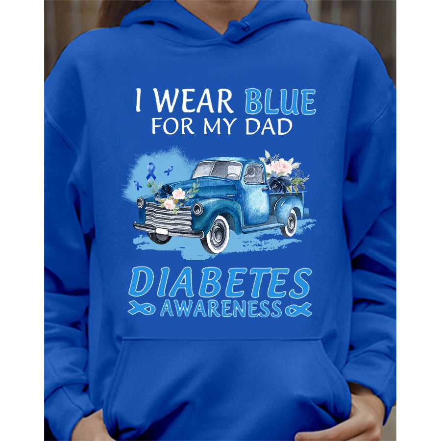 Truck Car I Wear Blue For My Dad T Shirt , T1D Diabetes Awareness Gift, World Diabetes Day, Blue Ribbon