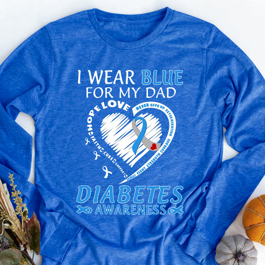 I Wear Blue For My Dad T Shirt , T1D Diabetes Awareness Gift, World Diabetes Day, Blue Ribbon