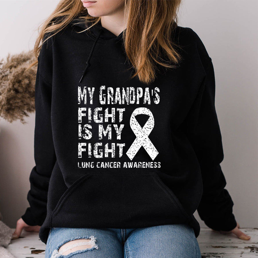 My Grandpa&#39;s Fight Is My Fight Lung Cancer Awareness T Shirt , Lung Cancer Awareness Ribbon Day, White Ribbon Gift