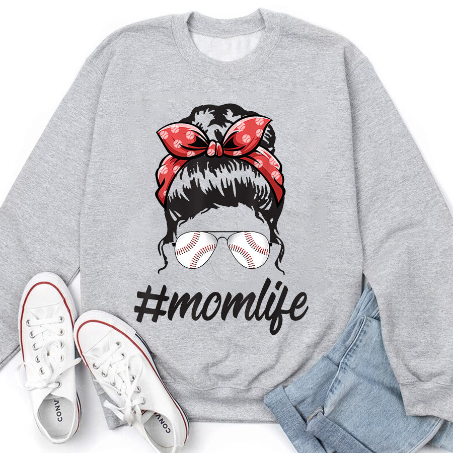 Baseball Mom Shirt Womens Mom Life Softball Baseball Mothers Day Messy Bun T-Shirt Mother Day Shirts