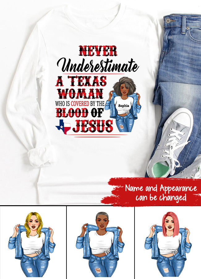 Personalized T Shirt, Texas shirt
Never Underestimate a Texas Woman who is Coverd by the Blood of Jesus t shirt, Texas gift