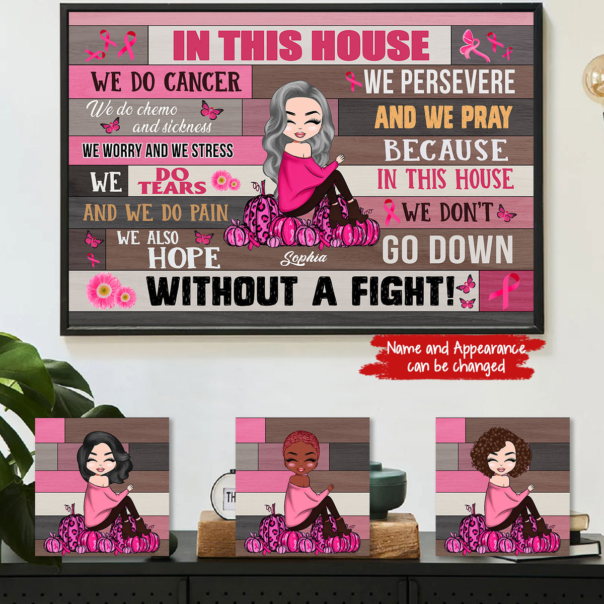 Custom In This House We Do Cancer Poster, Breast Cancer Awareness Poster, Gift For Breast Cancer Supporter