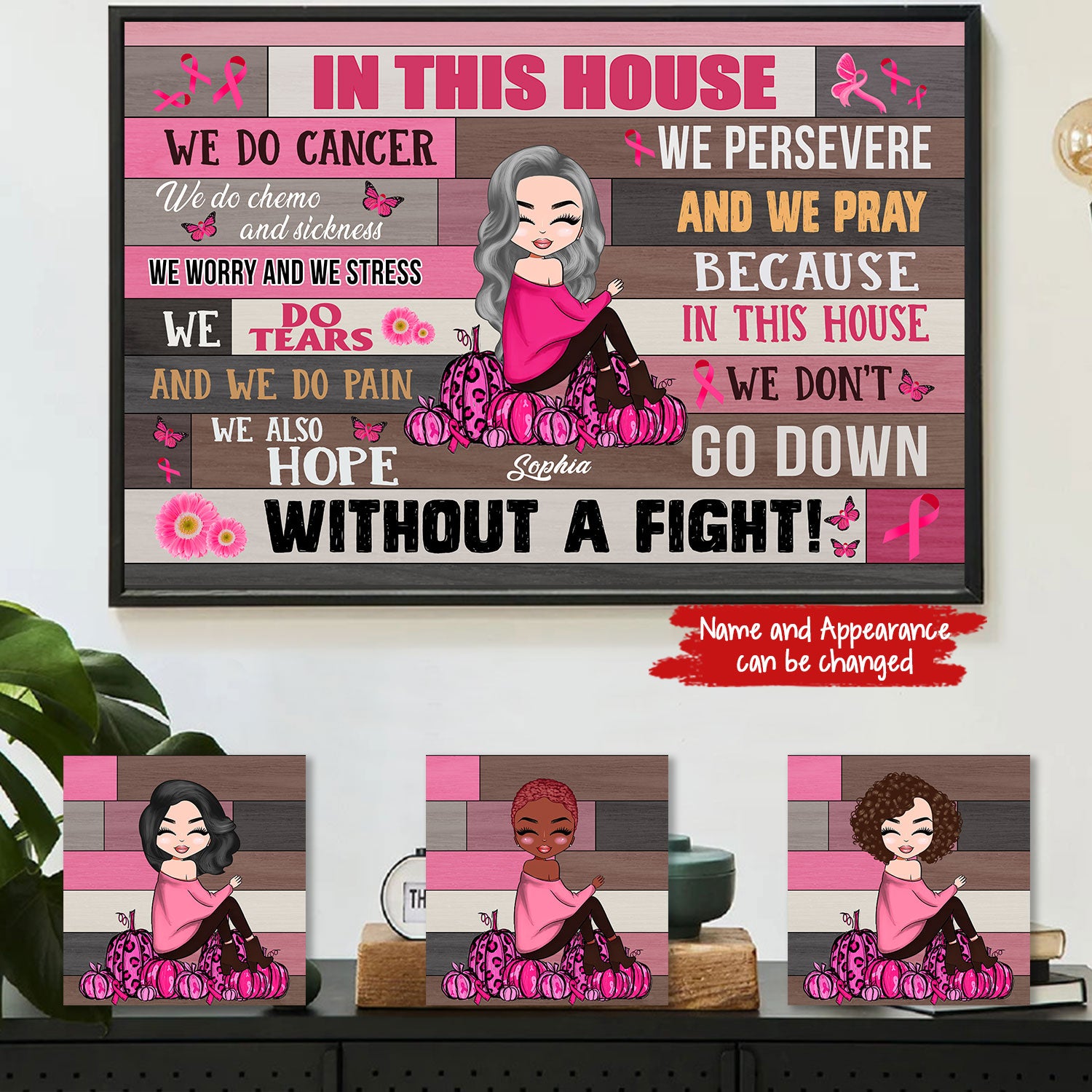 Custom In This House We Do Cancer Poster, Breast Cancer Awareness Poster, Gift For Breast Cancer Supporter