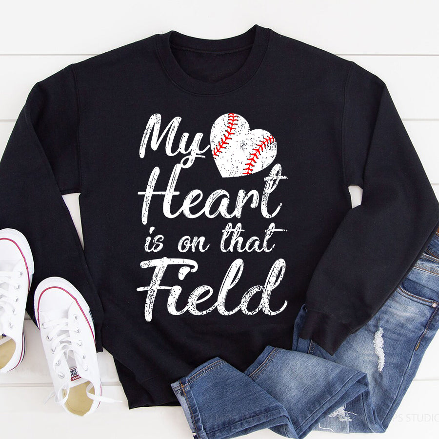 Softball Mom Shirt My Heart is on That Field Tee Baseball Softball Mom Gifts T-Shirt Mothers Day Shirts