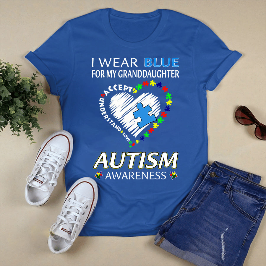 I Wear Blue For My Granddaughter Autism Awareness T-Shirt Grandma Grandpa Autism Awareness Shirt