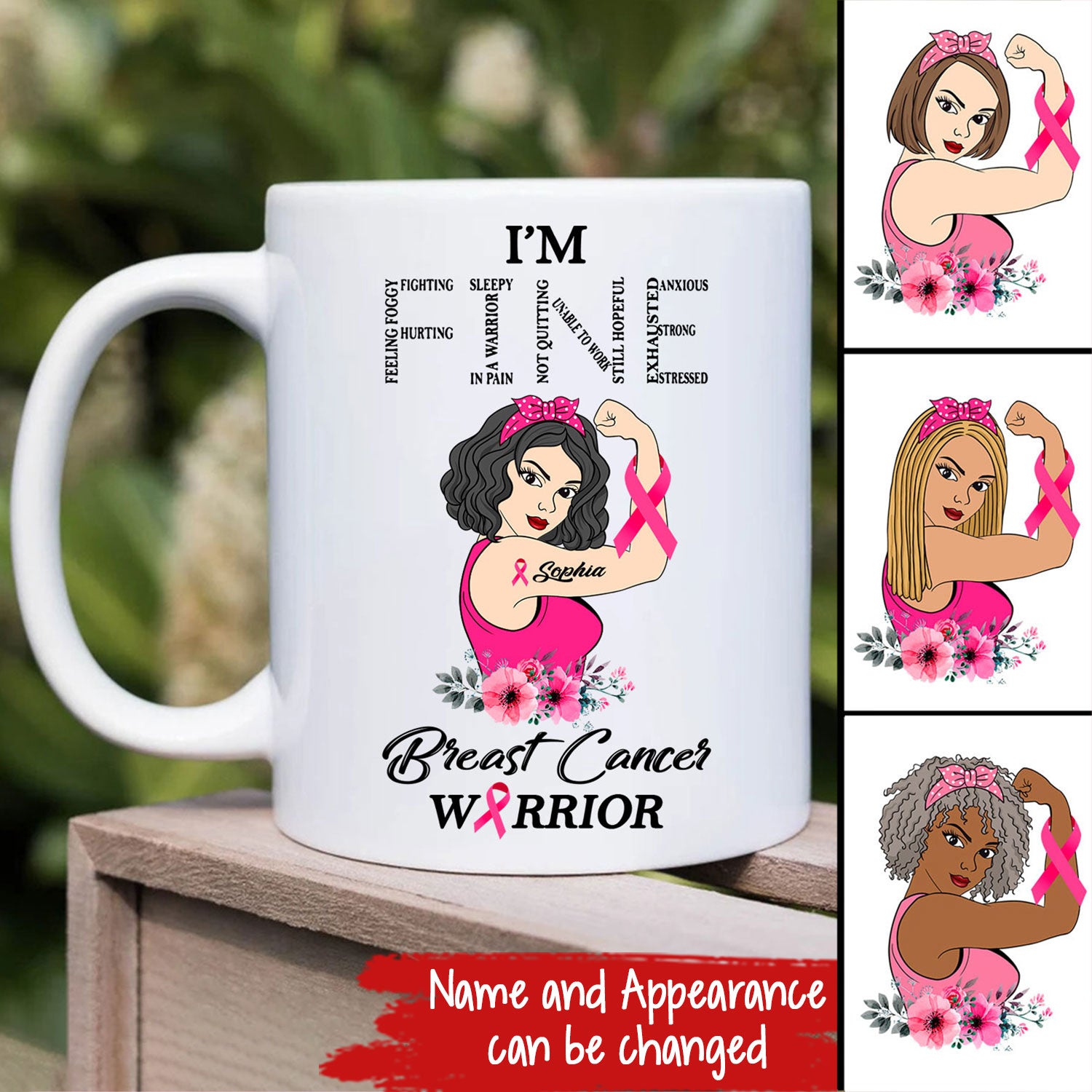 Breast Cancer Awareness Mug Personalized Breast Cancer Gifts For Women I'm Fine And Breast Cancer Warrior Pink Ribbon Mug