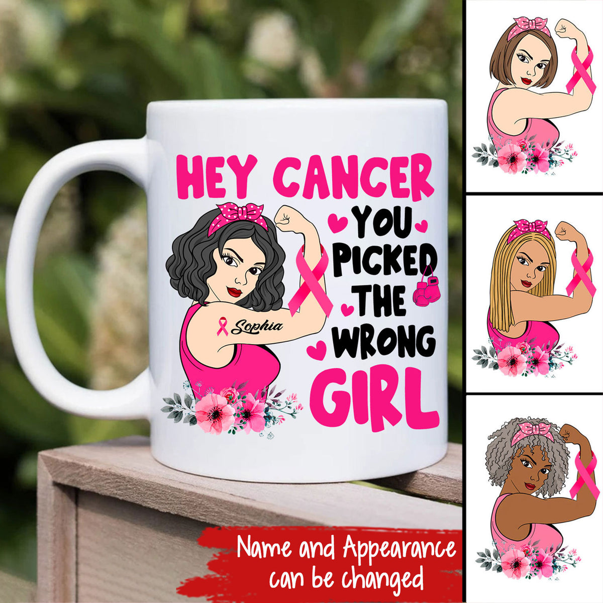 Custom Breast Cancer Awareness Coffee Mug Personalized Breast Cancer Gifts For Women Hey Cancer You Picked the Wrong Girl Mug