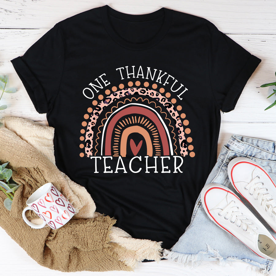 Leopard Rainbow One Thankful Teacher Thanksgiving Christmas T Shirt ,Family Thanksgiving Shirt ,Funny Thanksgiving Gift