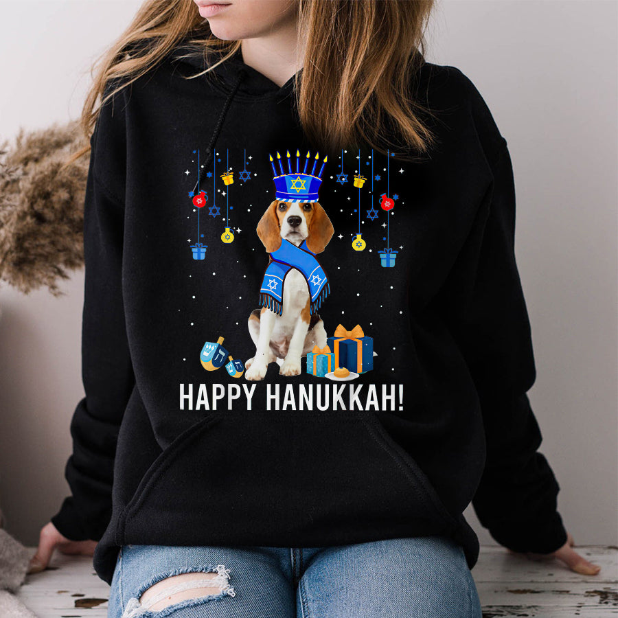 Funny Beagle Menorah Hat Christmas Happy Hanukkah Jewish T Shirt, Funny Hanukkah Shirts, Chanukah Gifts