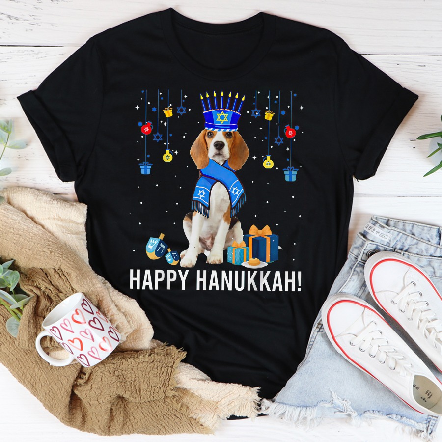 Funny Beagle Menorah Hat Christmas Happy Hanukkah Jewish T Shirt, Funny Hanukkah Shirts, Chanukah Gifts