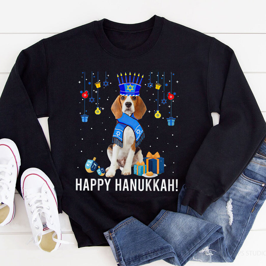 Funny Beagle Menorah Hat Christmas Happy Hanukkah Jewish T Shirt, Funny Hanukkah Shirts, Chanukah Gifts