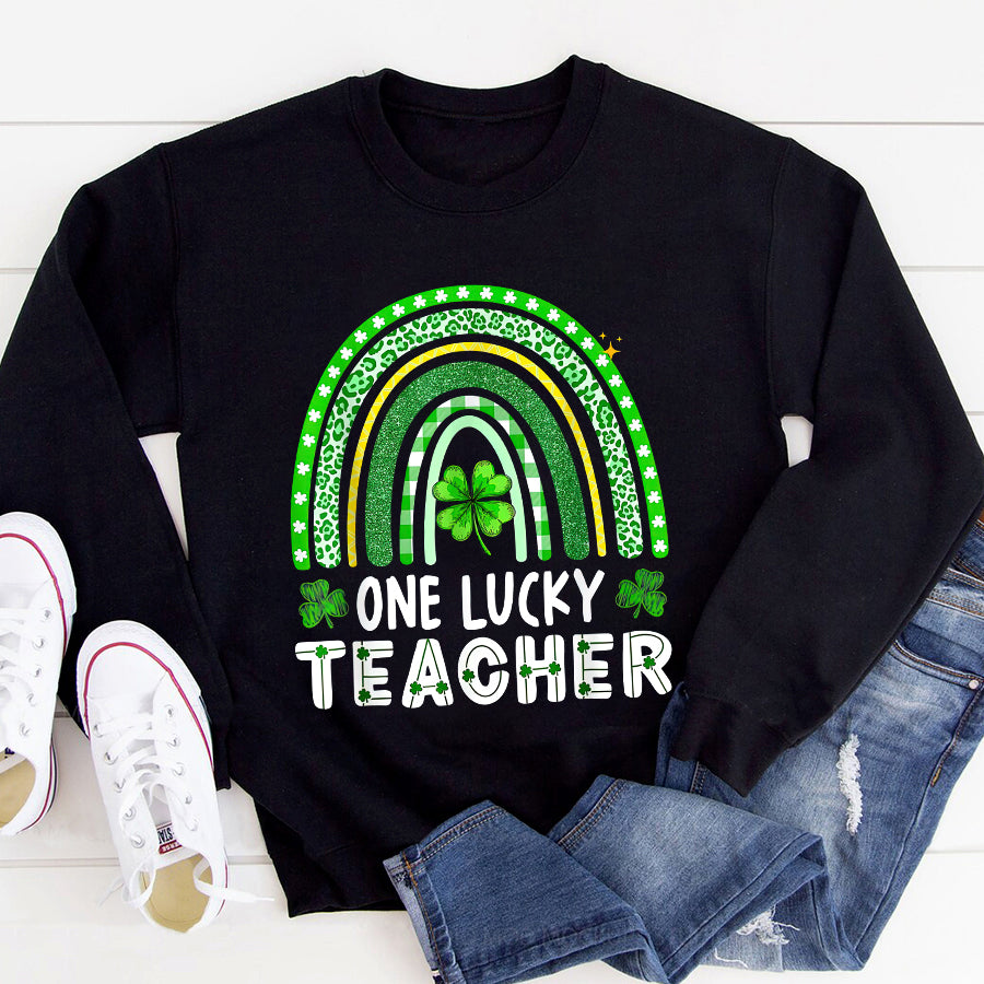 St Patricks Day Shirt One Lucky Teacher Rainbow St Patrick’s Day T-Shirt Funny St Patricks Day Shirts