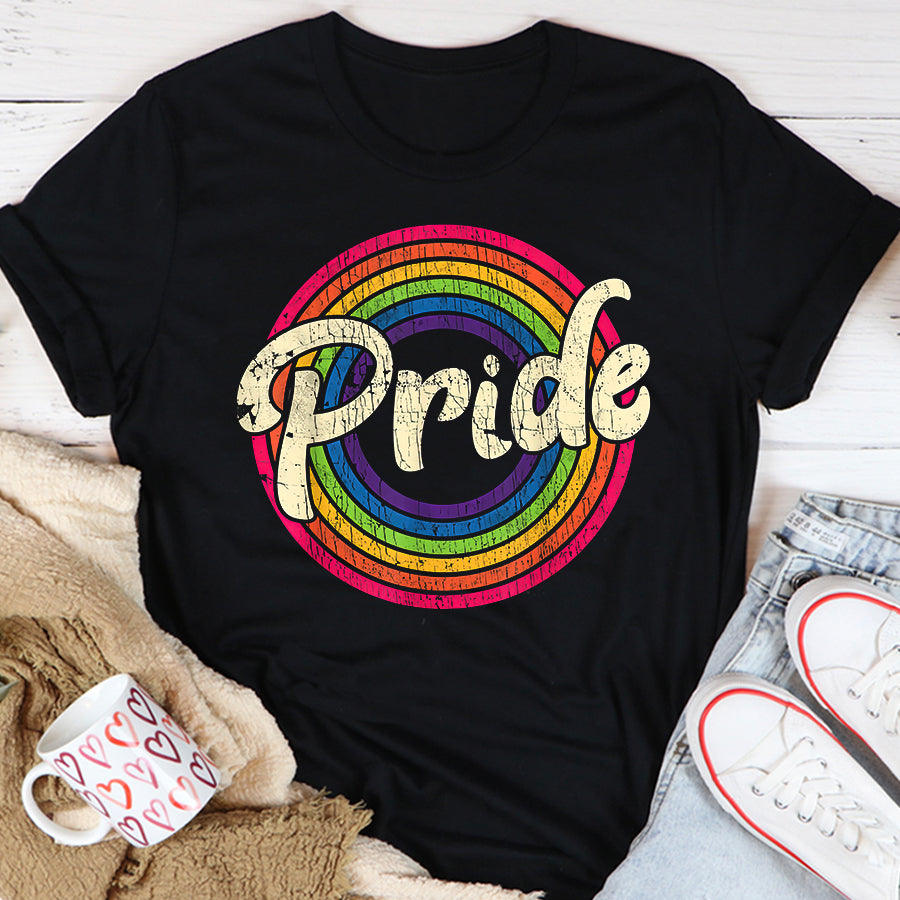 LGBT Shirts, Rainbow Pride Shirt, Gay Pride Vintage LGBT Rainbow Flag Lesbian Bisexual Trans T-Shirt