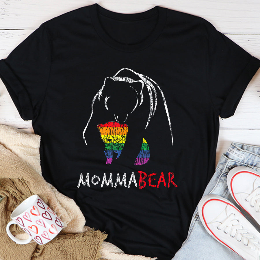 LGBT Shirts, Rainbow Pride Shirt, Vintage Rainbow Mama Bear Hug Love Support Parent Pride LGBT T-Shirt