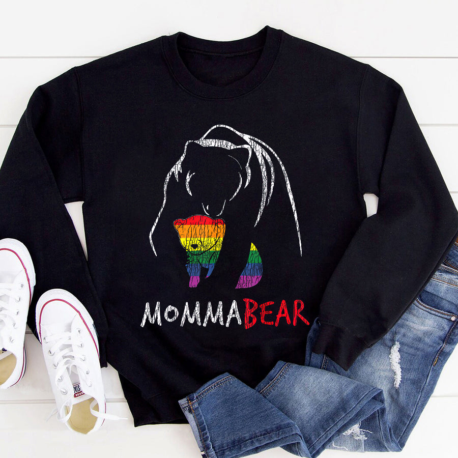 LGBT Shirts, Rainbow Pride Shirt, Vintage Rainbow Mama Bear Hug Love Support Parent Pride LGBT T-Shirt