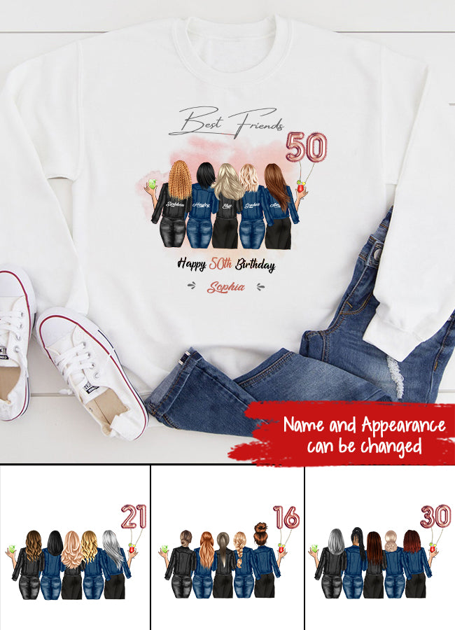 Custom Best Friend Birthday Greeting Shirt, Shirt For Group Sisters, BFF, Bestie. Happy Birthday Shirt For 18th 21st 25th 30th 35th 40th 50th 60th