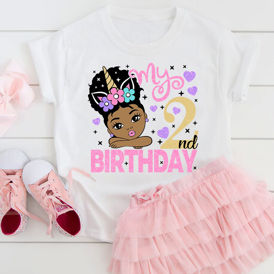 Second Birthday Shirt, 2nd Birthday Shirt, Black Girl, Two birthday shirt, Unicorn Birthday Shirt, 2 birthday shirt, Second birthday shirt, Best t shirts 2021, Baby Shirt
