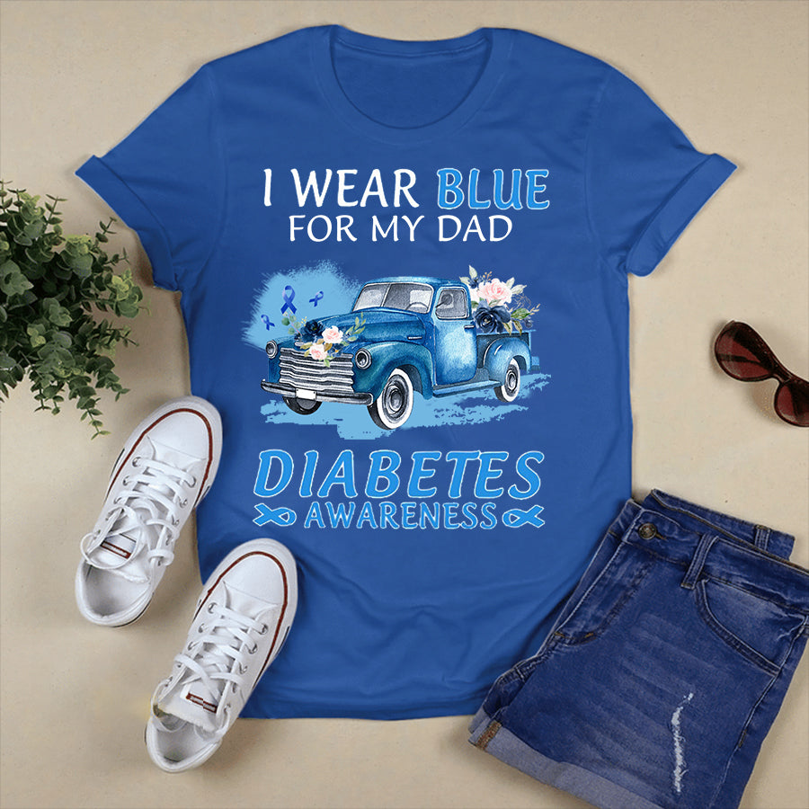 Truck Car I Wear Blue For My Dad T Shirt , T1D Diabetes Awareness Gift, World Diabetes Day, Blue Ribbon
