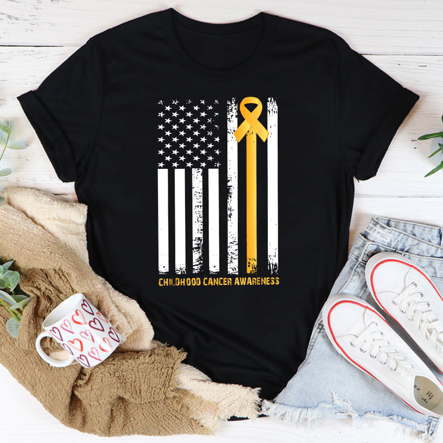 Childhood Cancer Awareness Shirt Ribbon In A Flag, Childhood Cancer Awareness T-Shirt