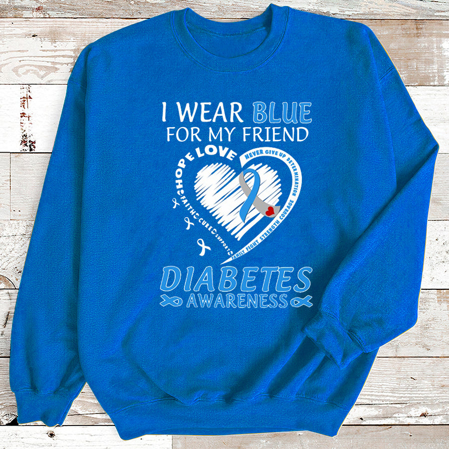 I Wear Blue For My Friend T Shirt , T1D Diabetes Awareness Gift, World Diabetes Day, Blue Ribbon