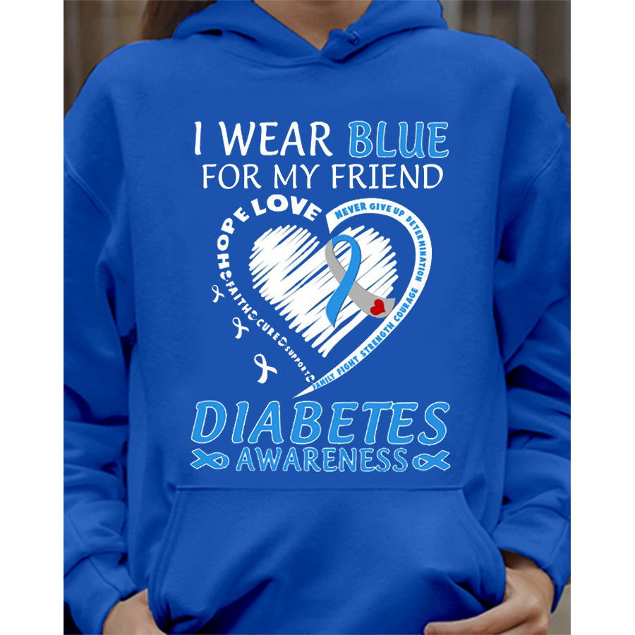 I Wear Blue For My Friend T Shirt , T1D Diabetes Awareness Gift, World Diabetes Day, Blue Ribbon