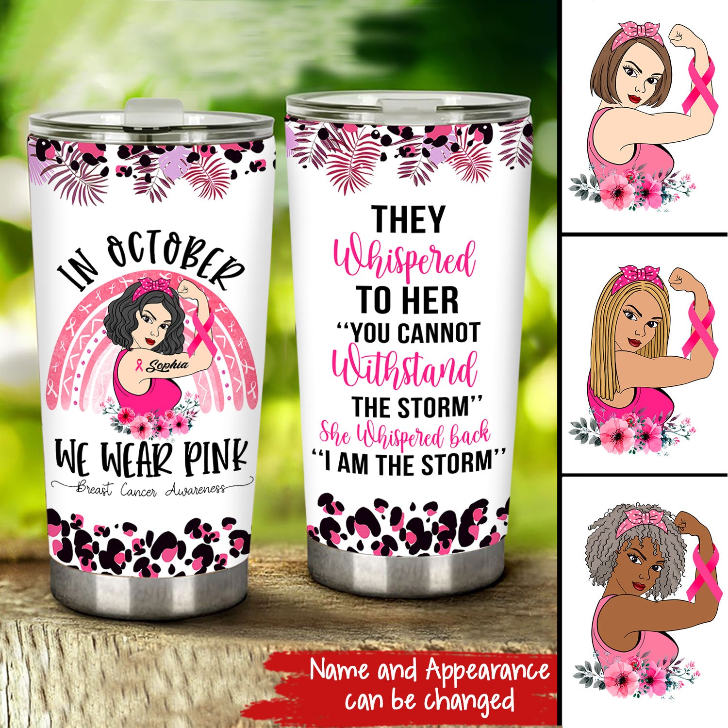 Custom Breast Cancer Awareness Tumbler Personalized Breast Cancer Survivor Gifts For Women In October We Wear Pink Tumbler