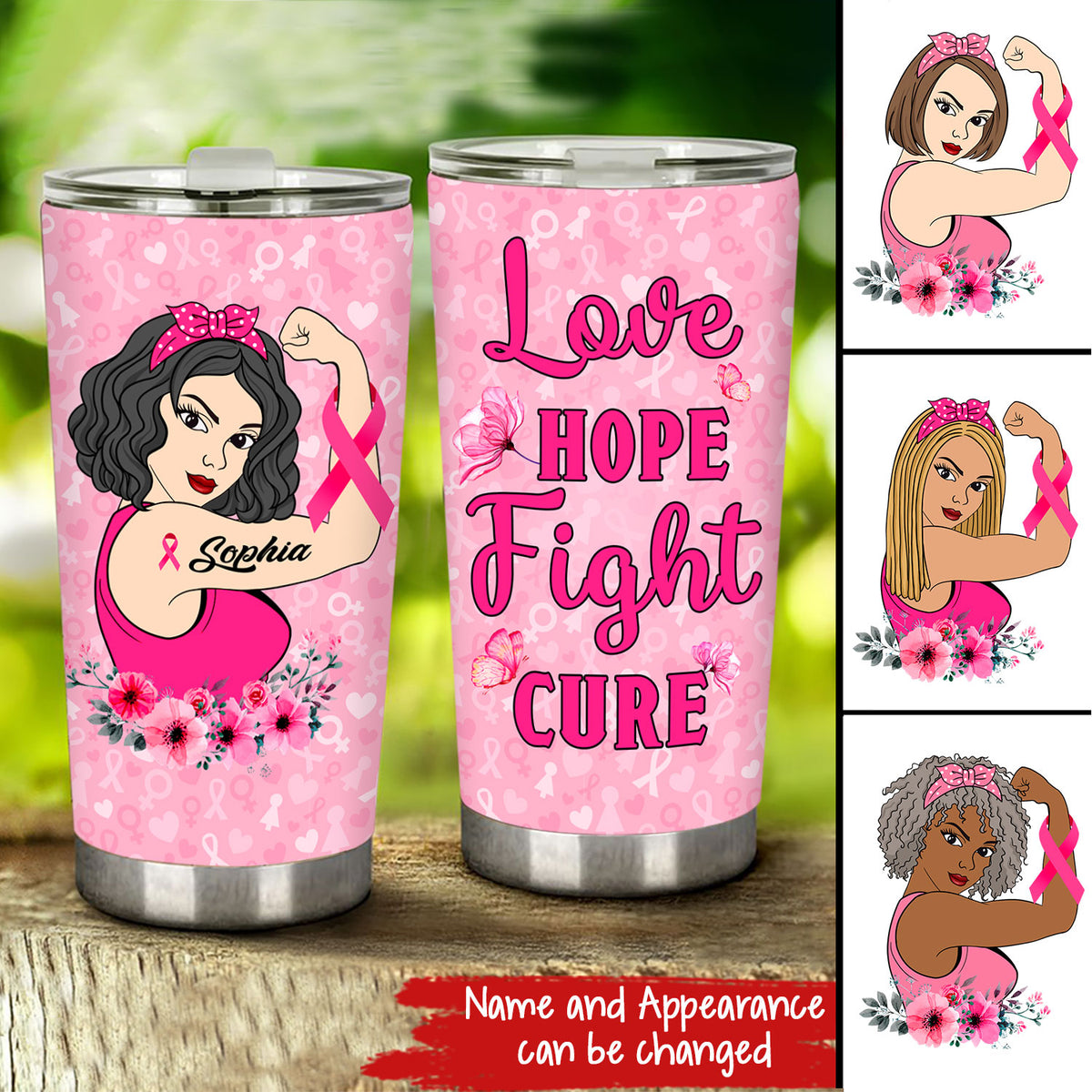 Custom Breast Cancer Awareness Tumbler Personalized Breast Cancer Survivor Gifts For Women Love Hope Cure Tumbler 20oz
