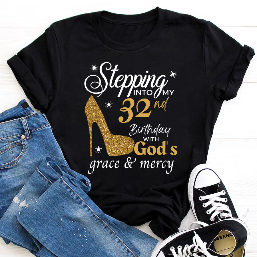 Stepping Into My 32nd, Fabulous since 1990 32nd birthday unique t shirt for woman, her gifts for 32 years old , Turning 32 birthday cotton shirt