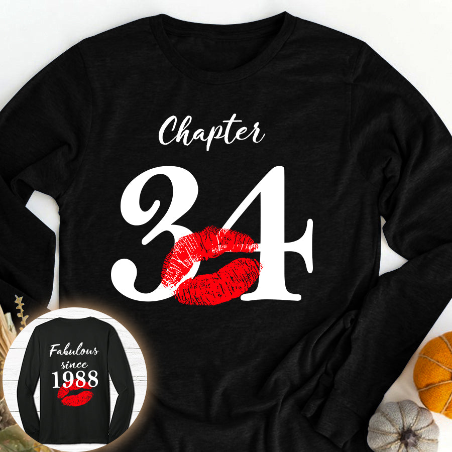 Chapter 34, Fabulous since 1988 34th birthday unique t shirt for woman, her gifts for 34 years old , Turning 34 birthday cotton shirt