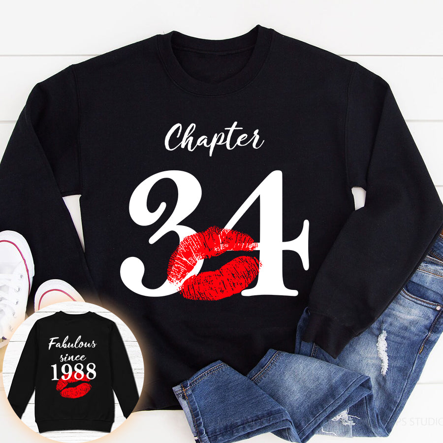 Chapter 34, Fabulous since 1988 34th birthday unique t shirt for woman, her gifts for 34 years old , Turning 34 birthday cotton shirt