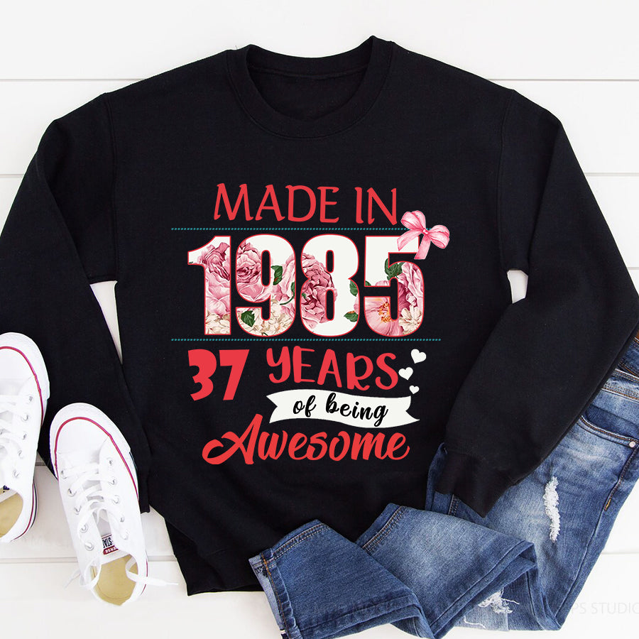 Made In 1985 - 37 years of being awesome 37th birthday unique t shirt for woman, her gifts for 37 years old , Turning 37 and fabulous birthday cotton shirt