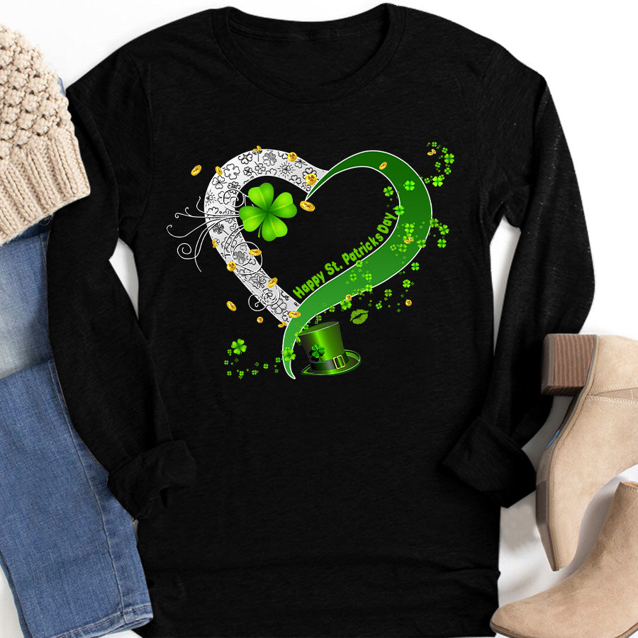 Saint Patrick&#39;s Day Heart Shirt, St Patrick Day Shirt, Shamrock Shirt, Heart Shamrock Shirt, Lucky Shirt, Irish Shirt, St. Paddy&#39;s Day Shirt