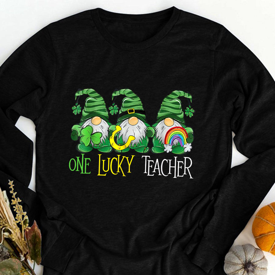 St Patricks Day Shirt One Lucky Gnomes Teacher St Patricks Day Gnomes Teacher T-Shirt Funny St Patricks Day Shirts