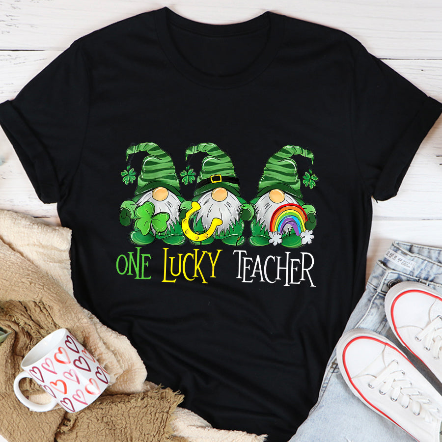 St Patricks Day Shirt One Lucky Gnomes Teacher St Patricks Day Gnomes Teacher T-Shirt Funny St Patricks Day Shirts