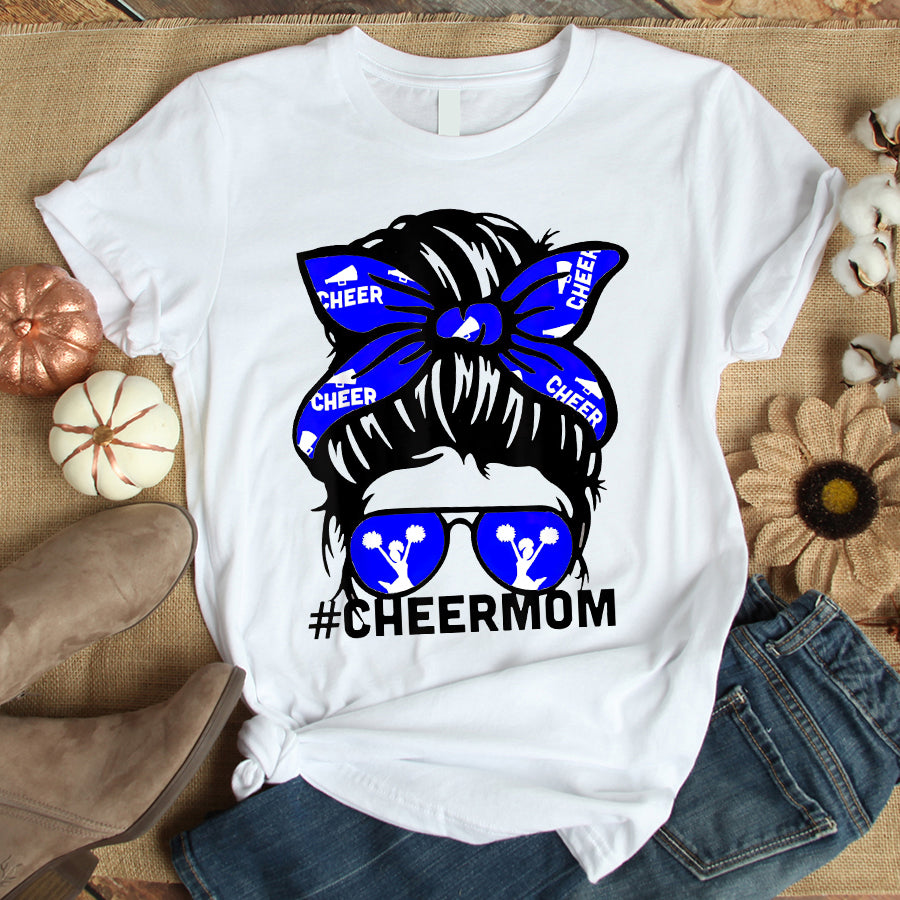 Cheer Mom Shirt Cheer Mother Mama Parents Gift Cheerleading Mom Messy Bun T-Shirt Mother Day Shirts