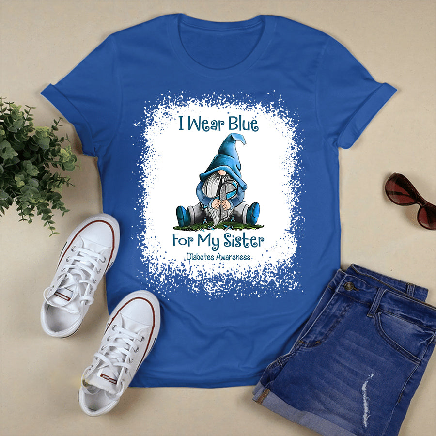 Gnome I Wear Blue For My Sister T Shirt , T1D Diabetes Awareness Gift, World Diabetes Day, Blue Ribbon