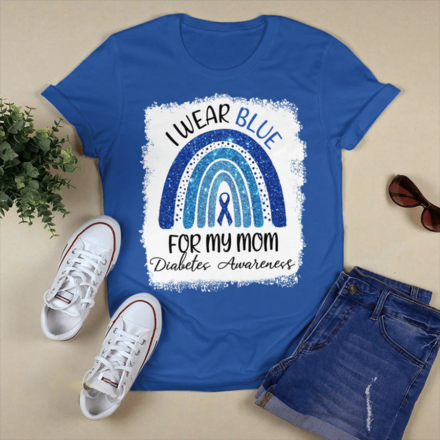 I Wear Blue For My Mom Rainbow T Shirt , T1D Diabetes Awareness Gift, World Diabetes Day, Blue Ribbon