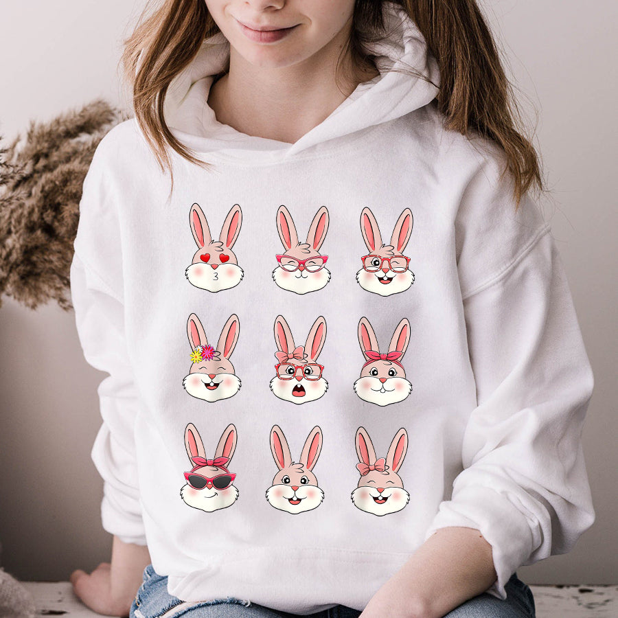 Easter Shirt Cute Bunny Face With Glasses Bowtie Easter Girls Kids T-Shirt Funny Easter Gift For Kids