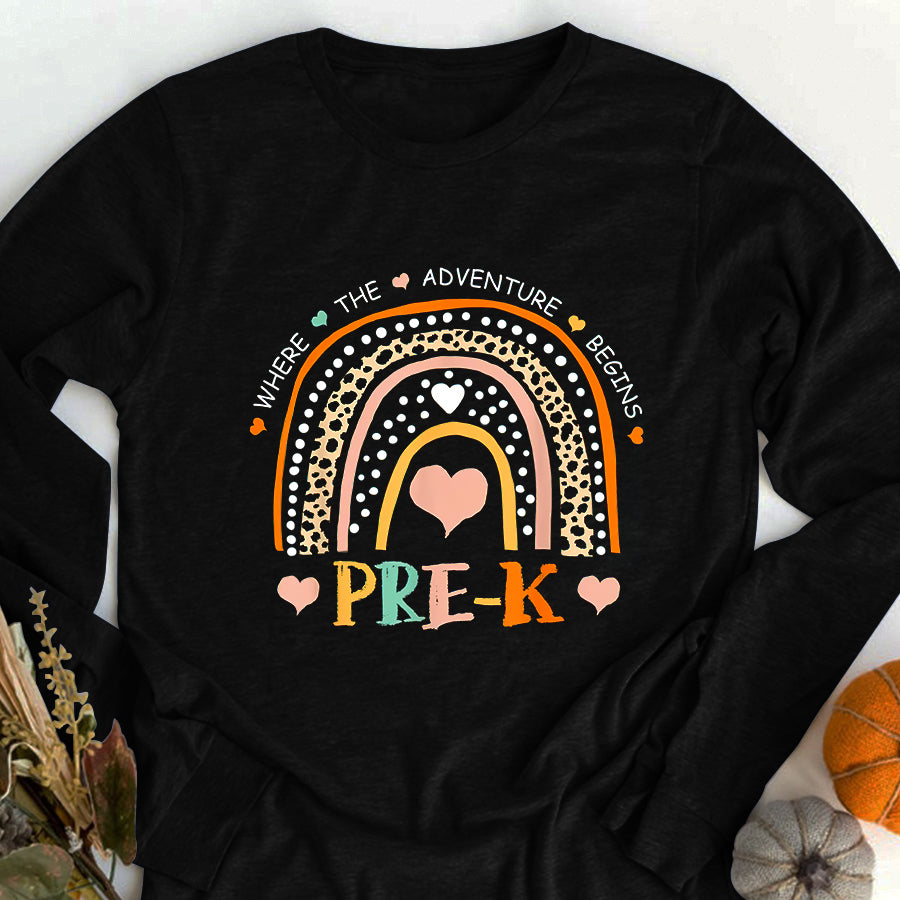 Happy First Day Shirts Leopard Rainbow Pre-K Where The Adventure Begins T-Shirt