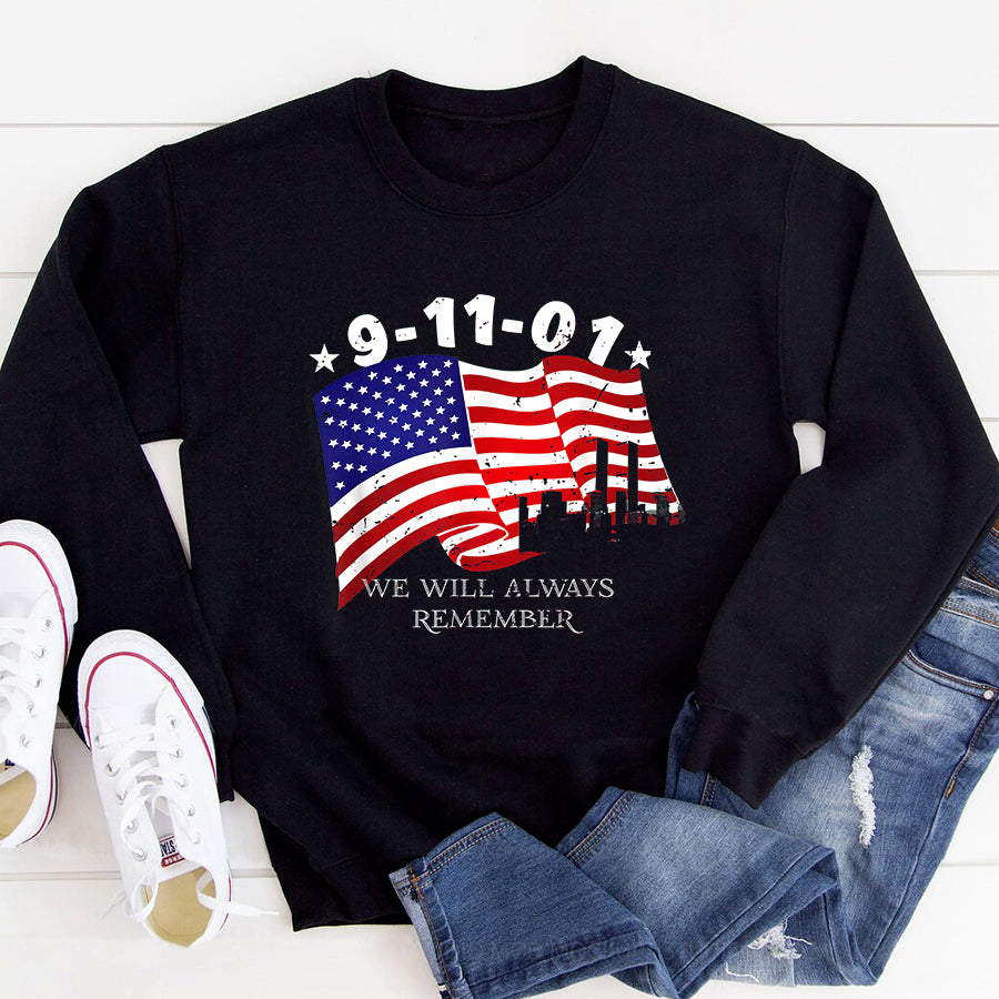 Patriot Day 2022 Shirt 911 Memorial Shirts 9-11-01 We Will Always Remember T-Shirt
