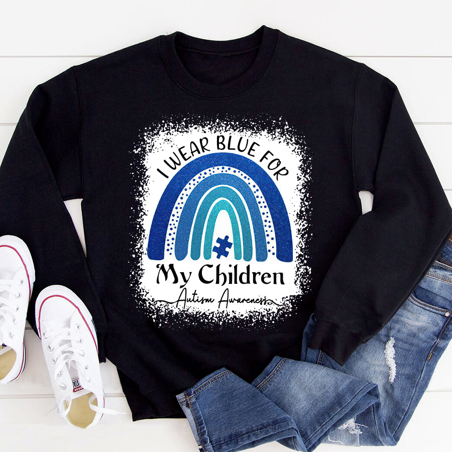 I Wear Blue For My Students Autism Awareness Rainbow T-Shirt Teacher Autism Awareness Shirt