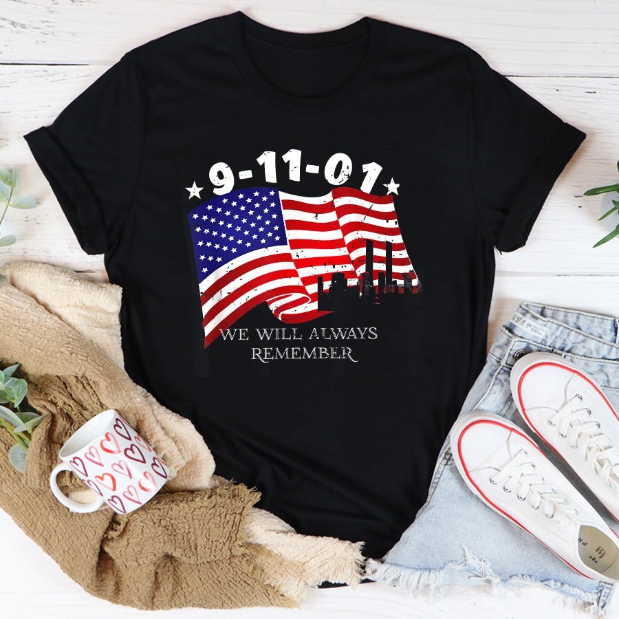 Patriot Day 2022 Shirt 911 Memorial Shirts 9-11-01 We Will Always Remember T-Shirt