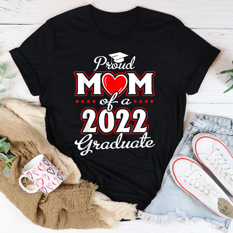 Mom Shirt Proud Mom of a Class of 2022 Graduate Senior 22 Heart Family Bun Mother's Day T-Shirt Mothers Day Shirts for Women