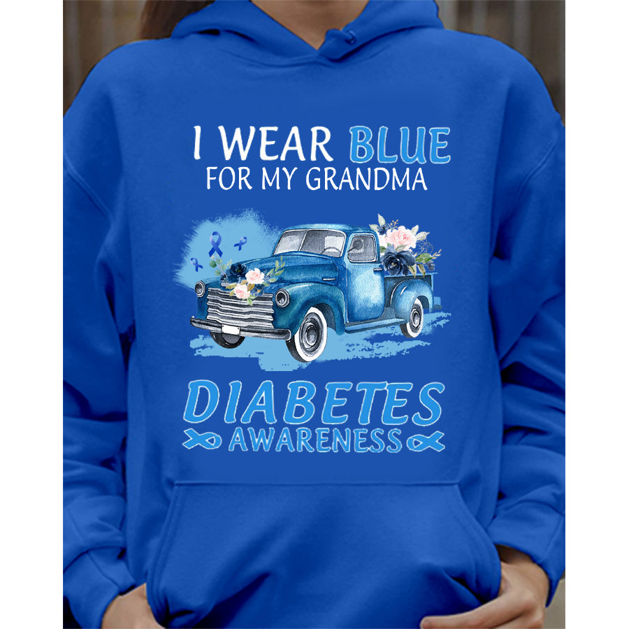 Truck Car I Wear Blue For My Grandma T Shirt , T1D Diabetes Awareness Gift, World Diabetes Day, Blue Ribbon