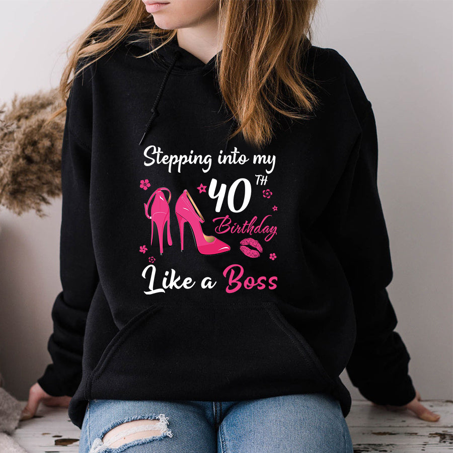 Stepping into my 40th Birthday Like a Boss, 40th birthday unique gifts for woman, 40th birthday ideas, Turning 40 years old cotton shirt