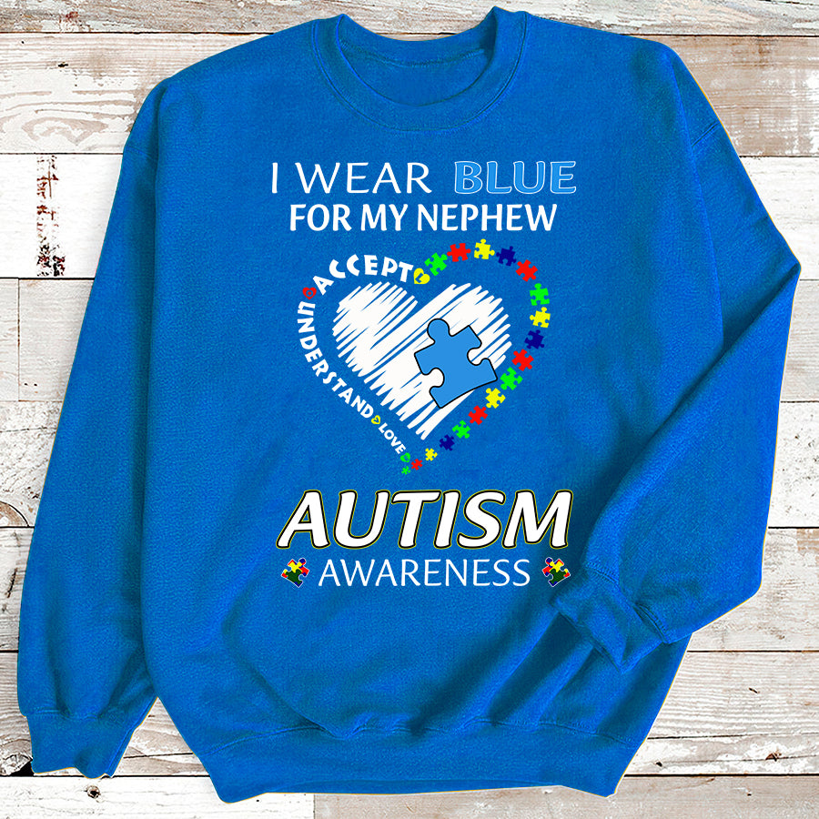 I Wear Blue For My Nephew Autism Awareness T-Shirt Uncle Aunt Autism Awareness Shirt