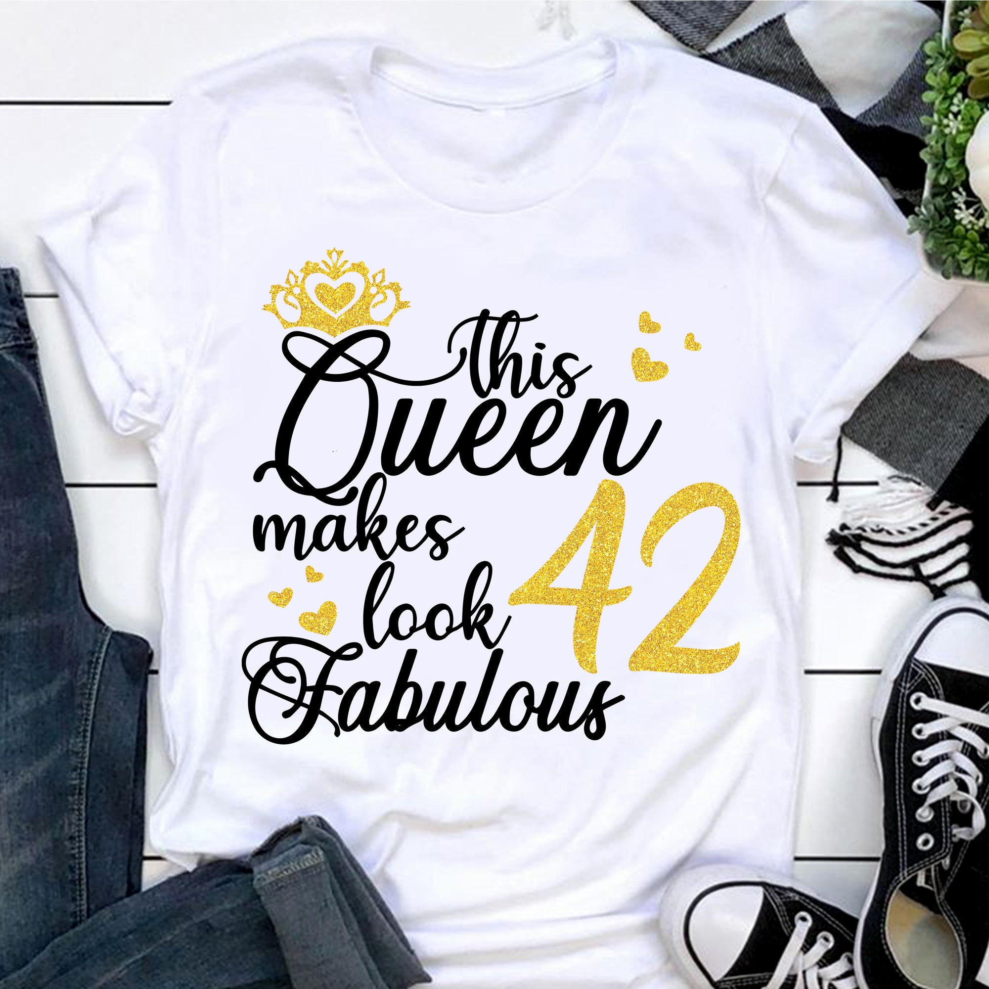 This Queen Makes 42 Look Fabulous, 42nd birthday unique gifts for woman, 42nd birthday ideas, Turning 42 birthday cotton shirt